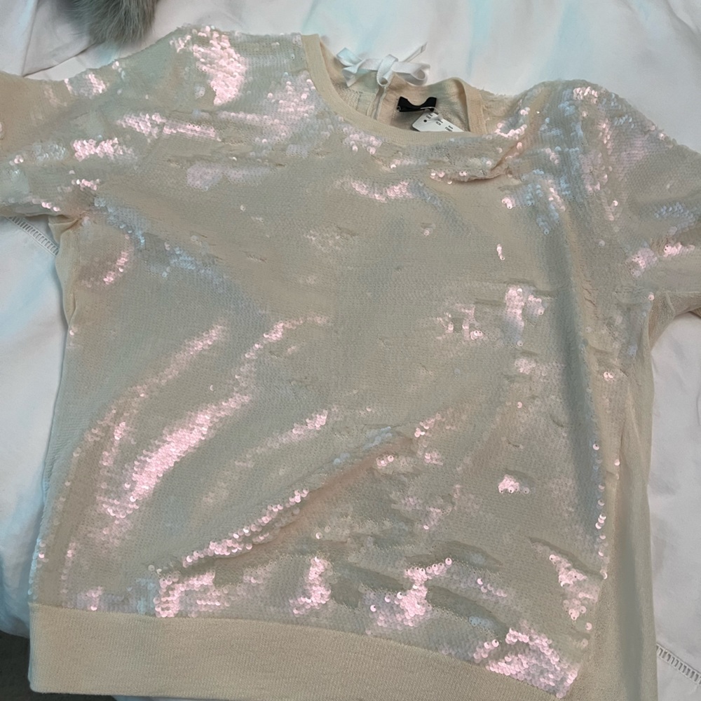 NWT Jcrew cream colored squin short sleeve  shirt